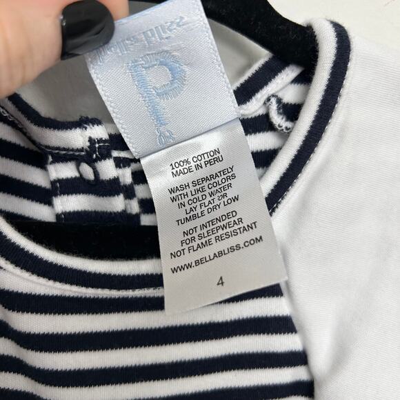 Bella Bliss Stripe Ruffled Romper Girls 4 Red White Navy - Picture 5 of 7